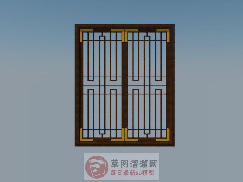 中式云纹窗户SU模型
