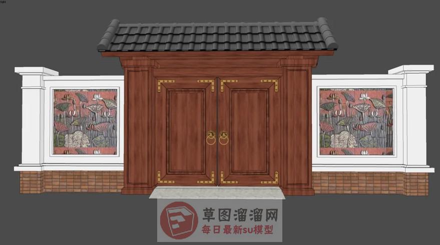 中式大门景墙SU模型
