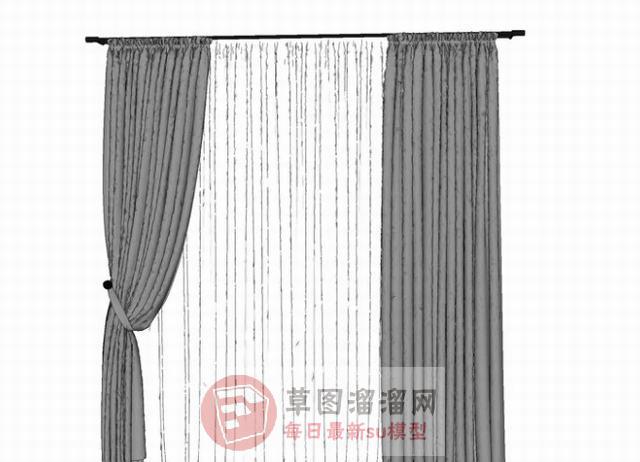 双层窗帘窗帘杆SU模型