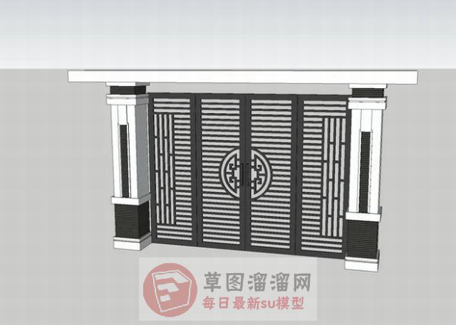中式铁艺门门口SU模型
