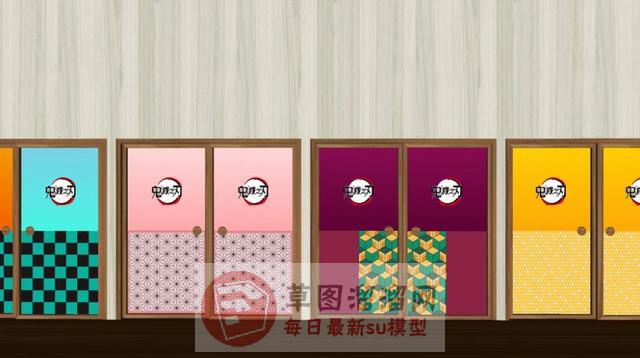 日式纸门日式门SU模型
