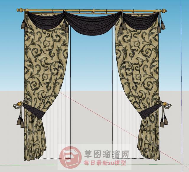 窗帘窗帘杆SU模型