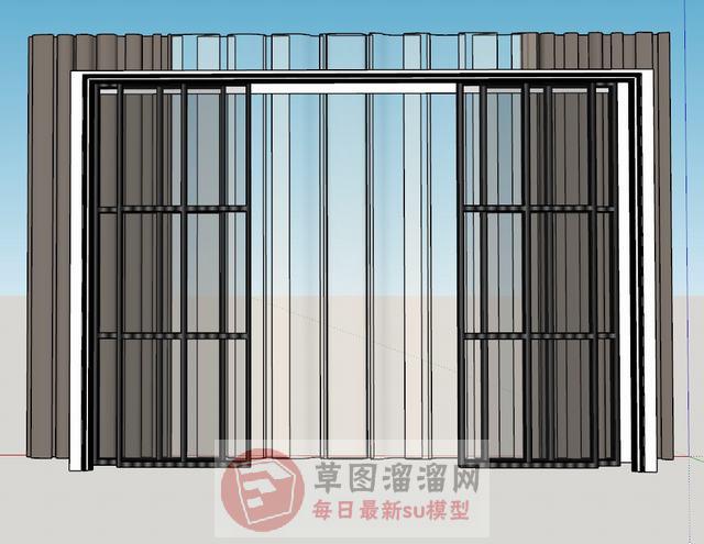 玻璃门滑门窗帘SU模型