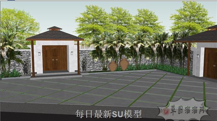 东南亚围墙门口SU模型
