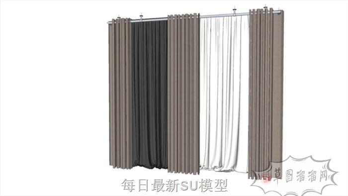 窗帘窗帘杆SU模型