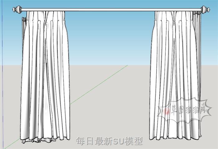 窗帘杆窗帘SU模型