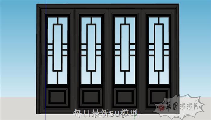 中式落地窗SU模型