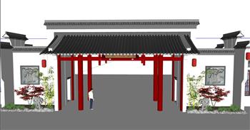 中式公园大门SU模型
