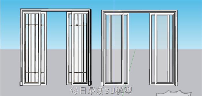 推门玻璃门SU模型