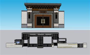 中式大门入口SU模型