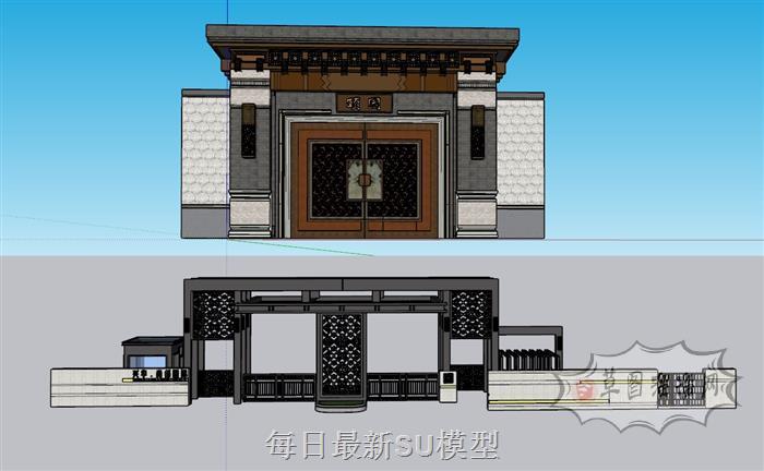 中式大门入口SU模型