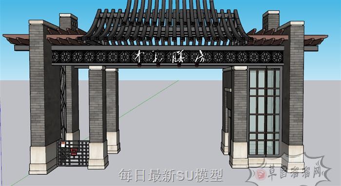 中式入口大门SU模型