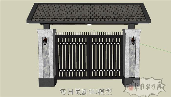 中式院门乡村门头SU模型