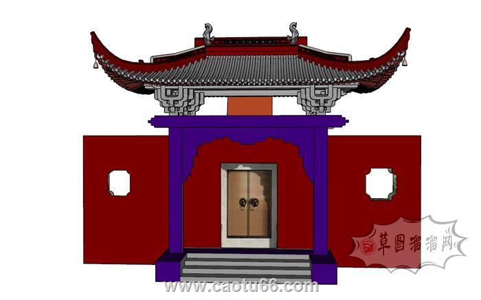 中式门入户门院门SU模型