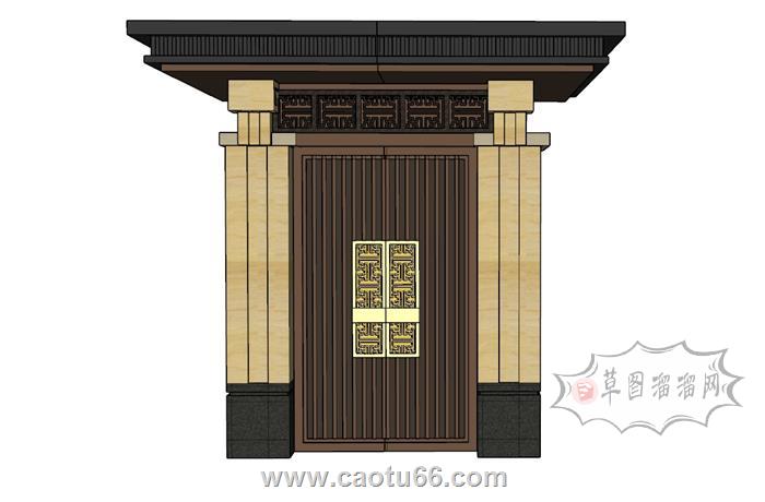 中式门入户门庭院门SU模型