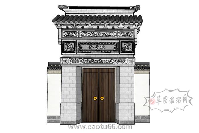 庭院门入户门乡村门头SU模型