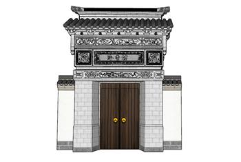 庭院门入户门乡村门头SU模型