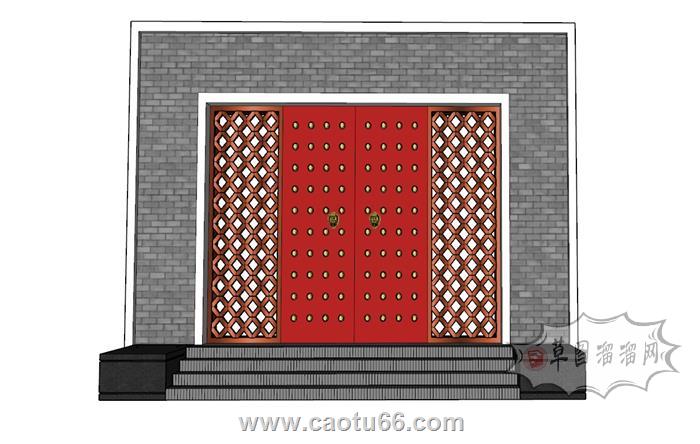 中式门入户门庭院门SU模型