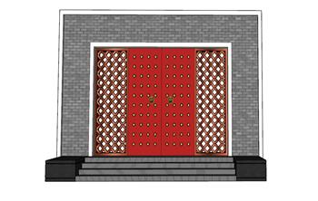 中式门入户门庭院门SU模型
