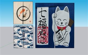 日式门帘窗帘SU模型