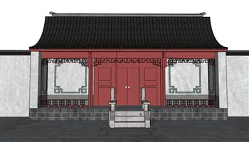 中式门入户门庭院门SU模型