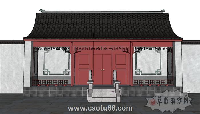 中式门入户门庭院门SU模型