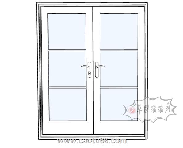 玻璃门推门双开门SU模型