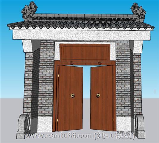 中式入户门院门SU模型