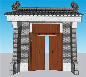 中式入户门院门SU模型