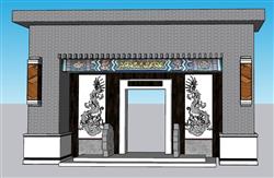 新中式入户门庭院门SU模型