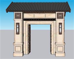 新中式庭院门入户门SU模型