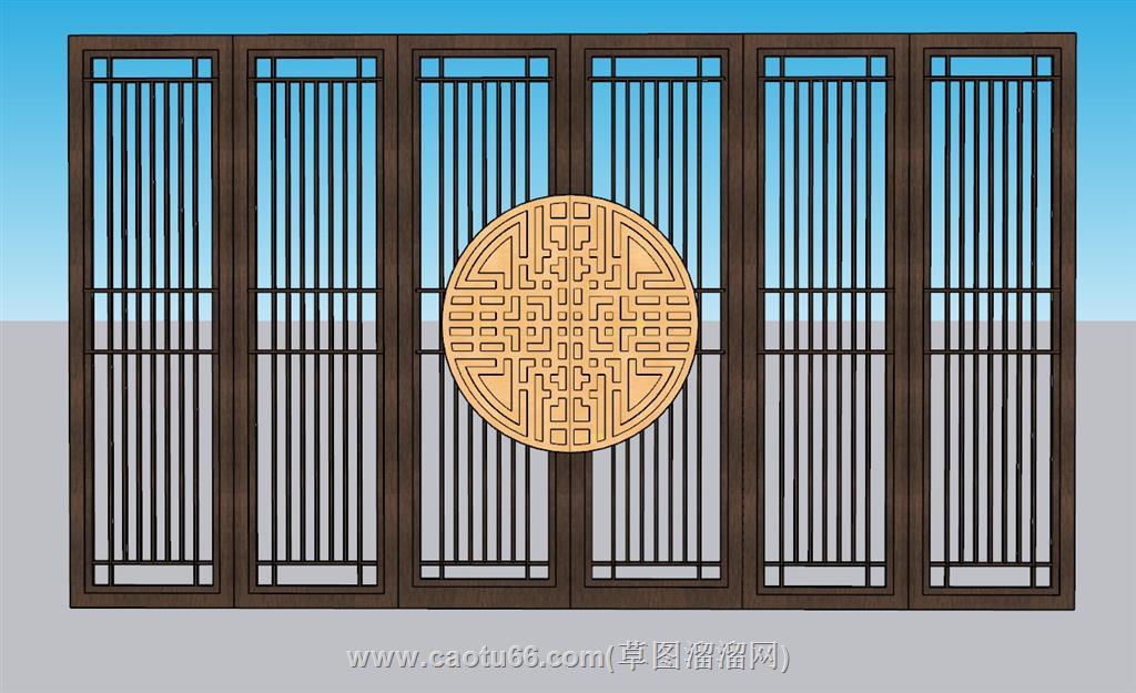 中式门木门折叠门SU模型