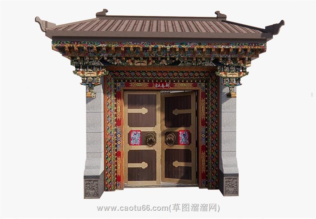藏式院门庭院门SU模型