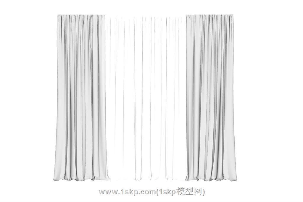 双层窗帘纱帘SU模型