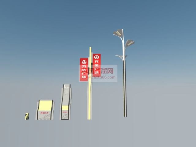 万达指示牌标识牌路灯SU模型
