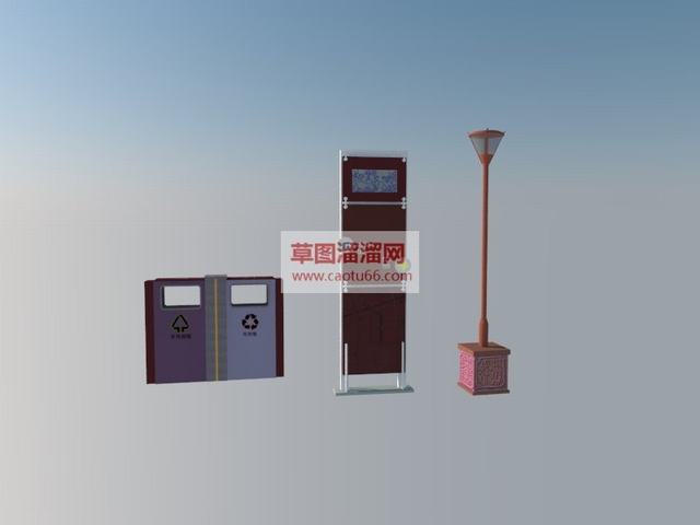 路灯环保垃圾箱指示牌SU模型