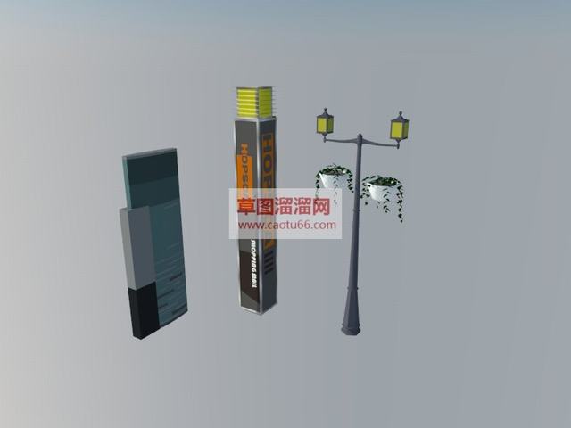欧式路灯景观柱型景观灯标识牌SU模型