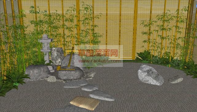 日式枯山水石SU模型