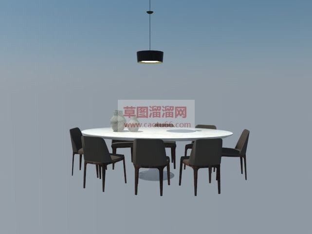 椭圆形餐桌椅SU模型