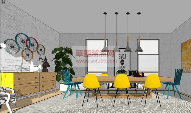 LOFT餐厅SU模型
