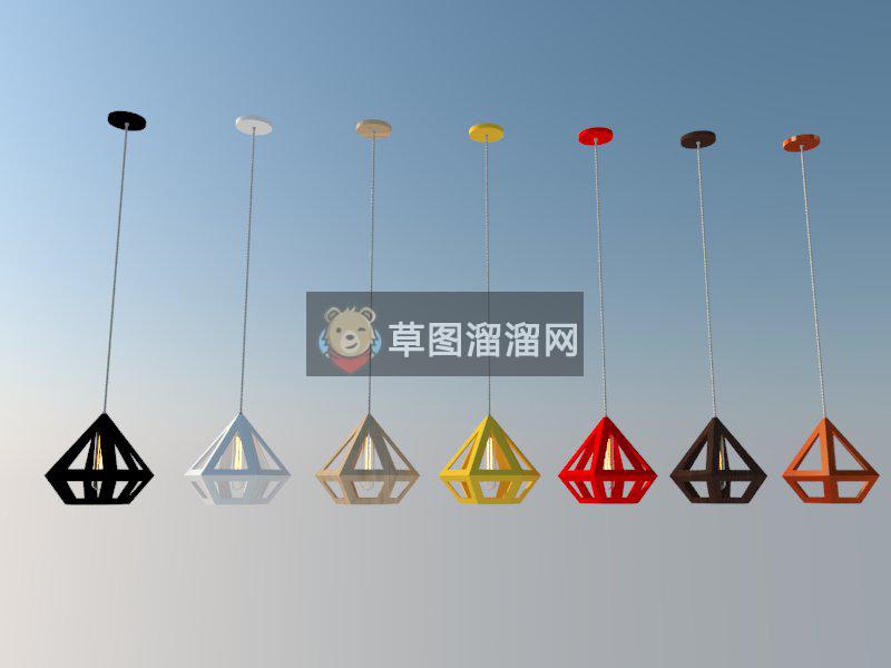 木制钻石形状小吊灯SU模型