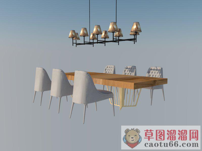 欧式吊灯餐桌椅SU模型