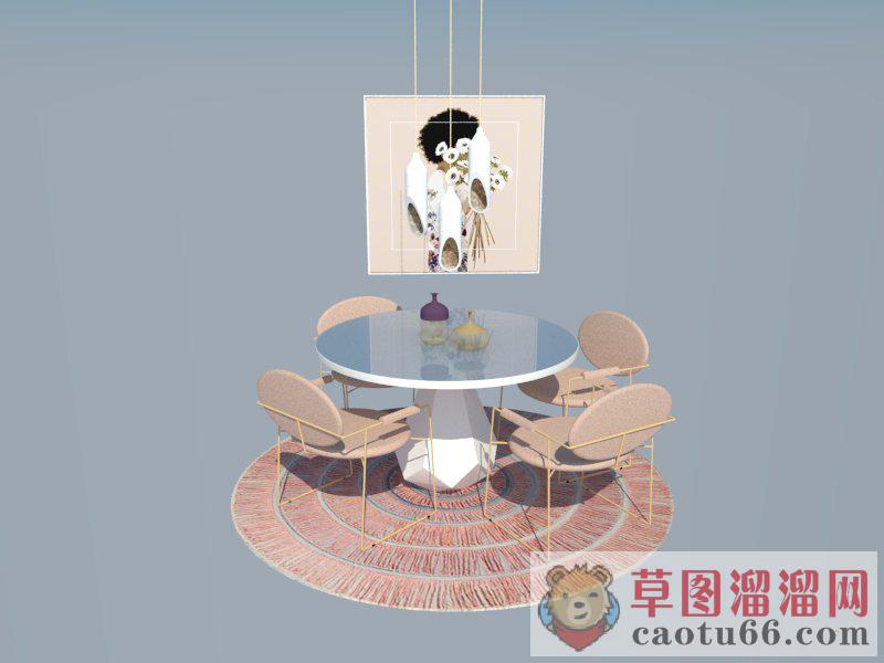 圆形餐桌椅吊灯SU模型