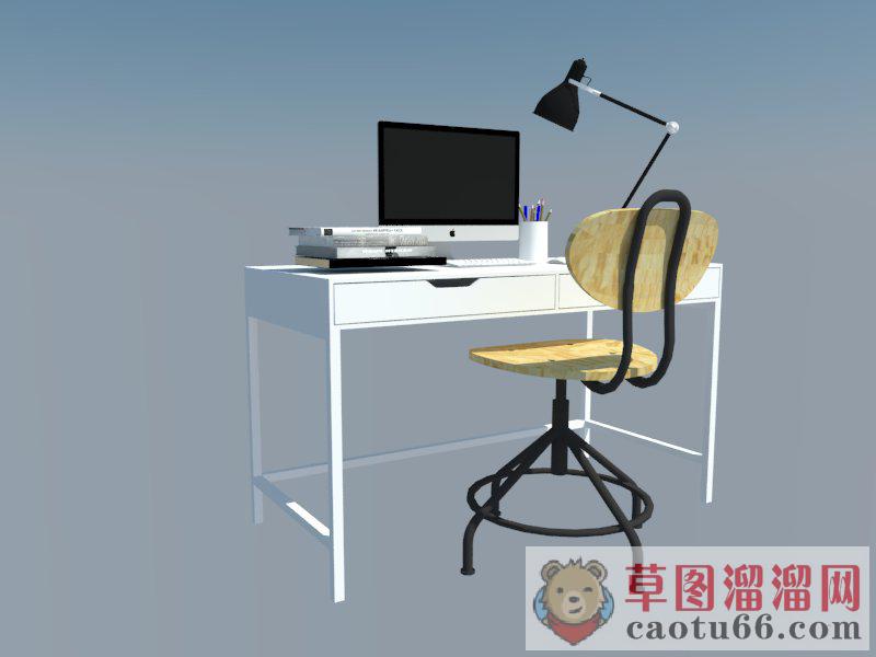简约书桌电脑桌SU模型