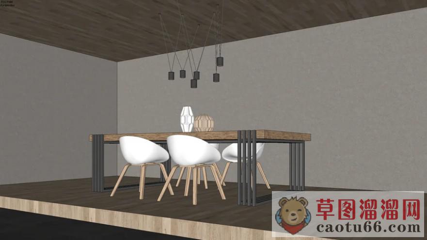 现代餐桌椅吊灯SU模型