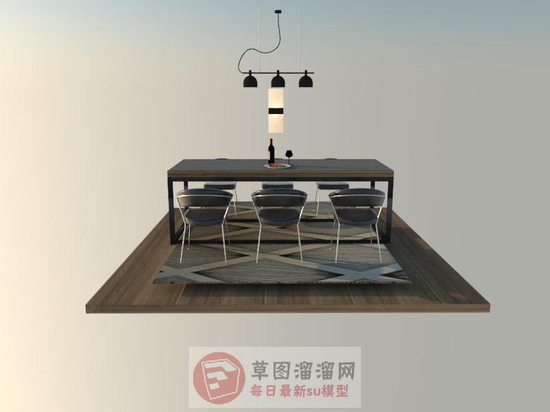 现代餐桌椅吊灯SU模型
