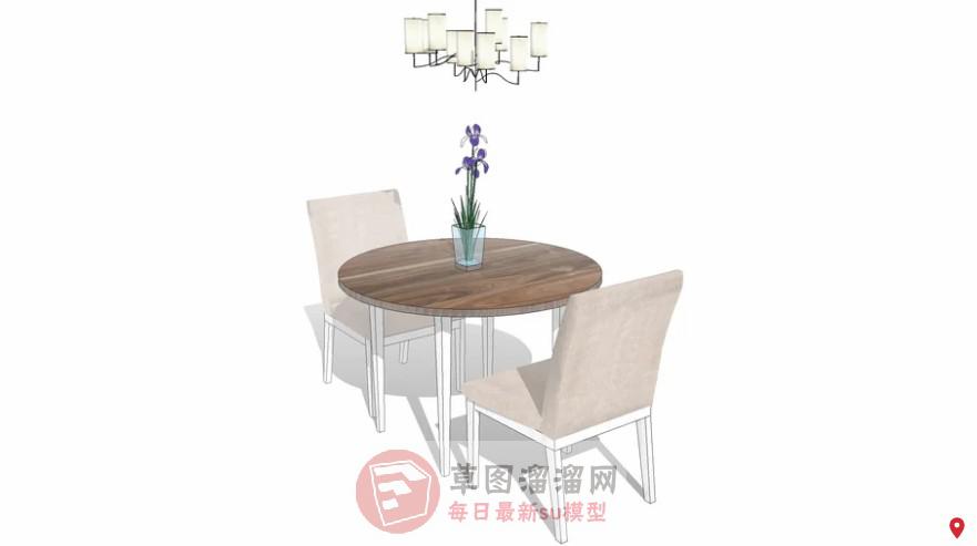 双人座小圆桌花瓶SU模型