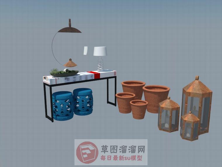 边桌装饰灯SU模型