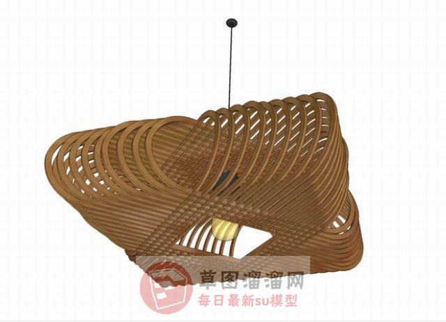 藤制方形吊灯SU模型
