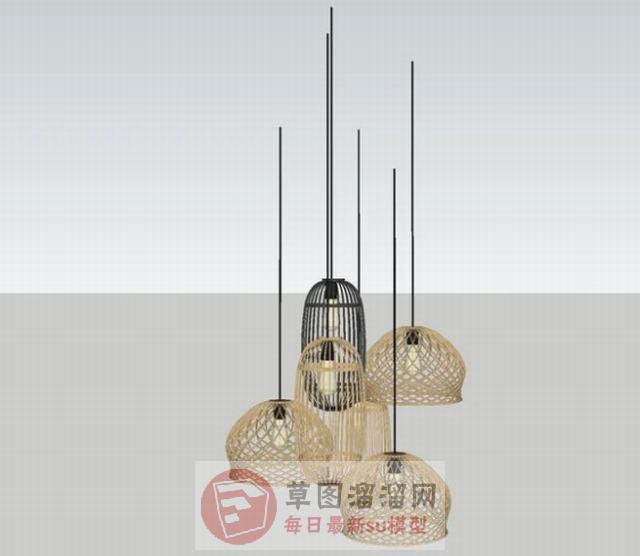 藤制吊灯灯具SU模型